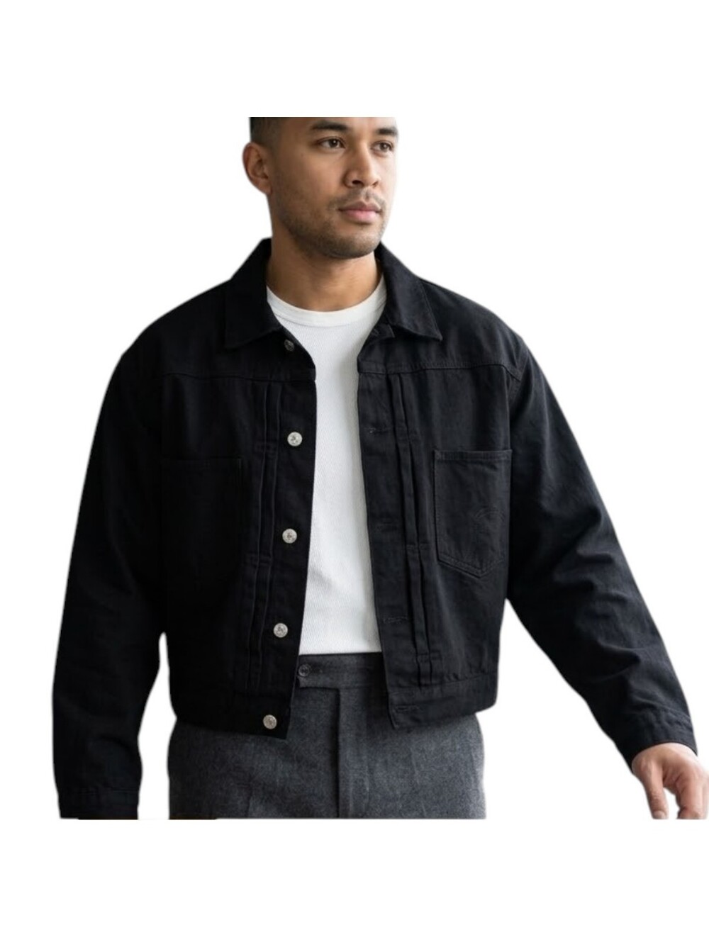 Bare Knuckles Black Denim Trucker Type II Jacket Size L Livingston Cropped